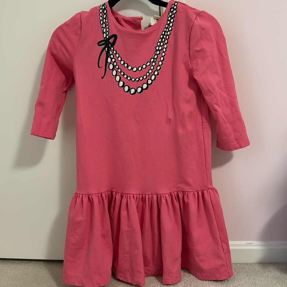 Kate Spade Girls 12 Karine Dress Pink Pearl Necklace Print - like new